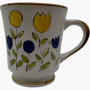 Norleans Korea Vintage Floral Mug Yellow Blue Tulips Cottagecore